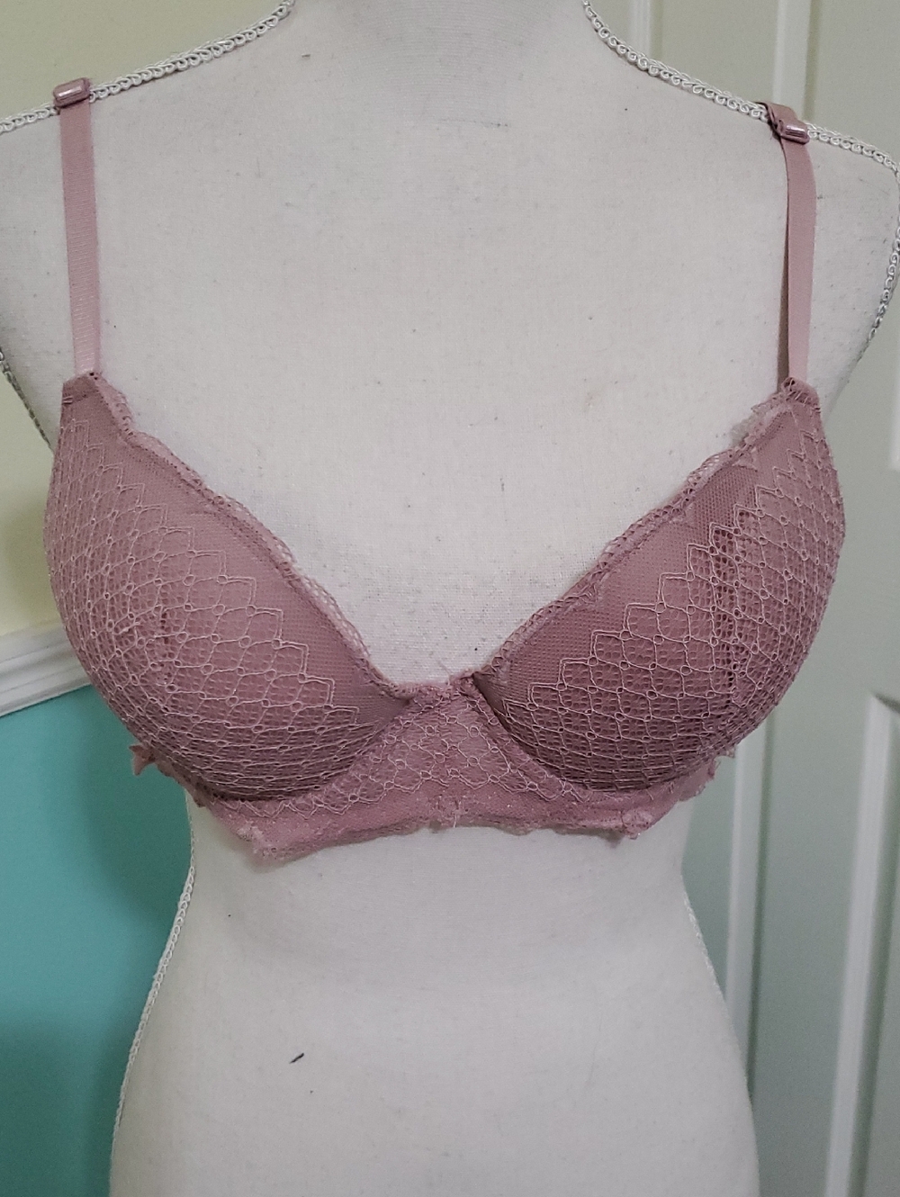 Kathy Irland Intimates Sexy Romantic Dusty Rose Lace Wired Push-Up Bra 34C